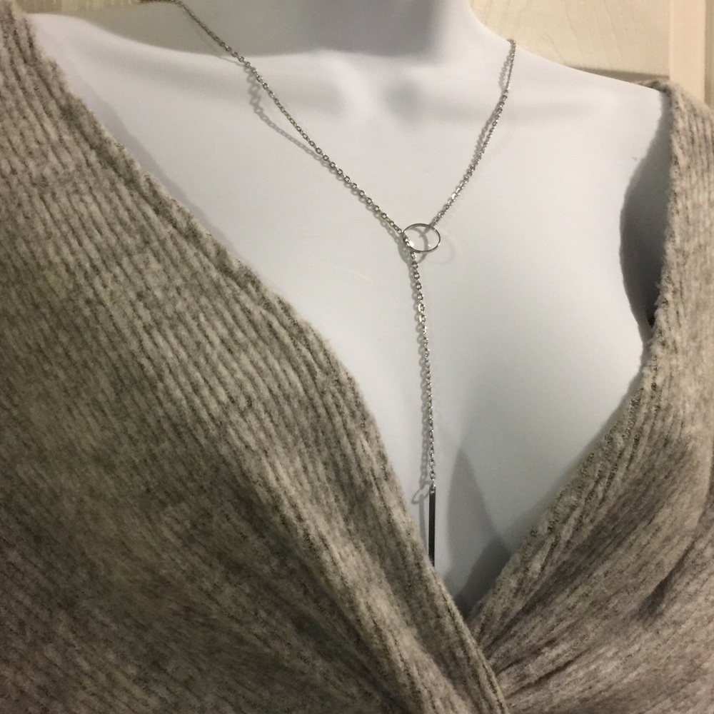 Silver tone circle & bar statement necklace NEW